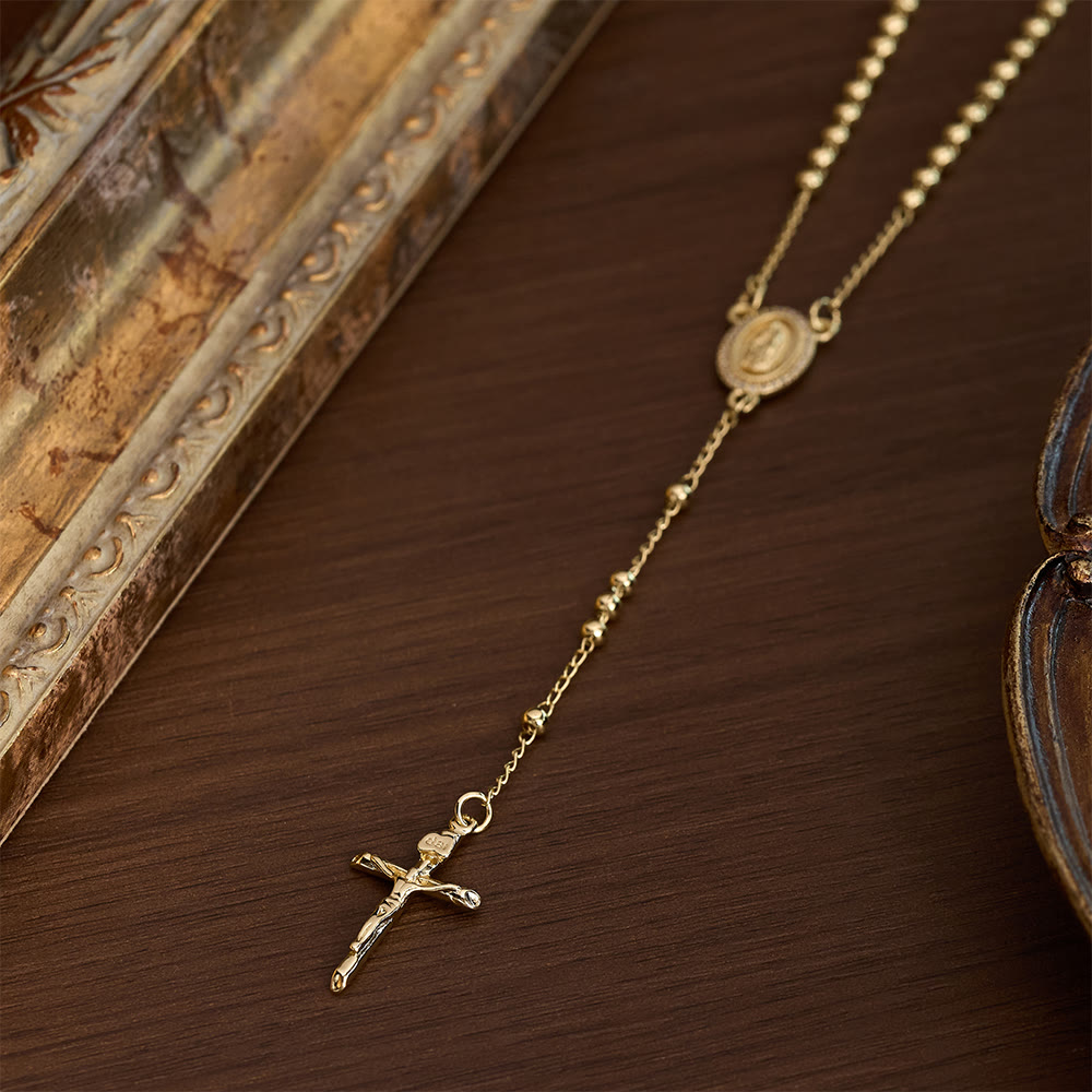 SolaceBeads Gold Tiny Bead Rosary Necklace With Guadalupe Medal &amp; Crucifix: Peace in Delicate Faith - image 2