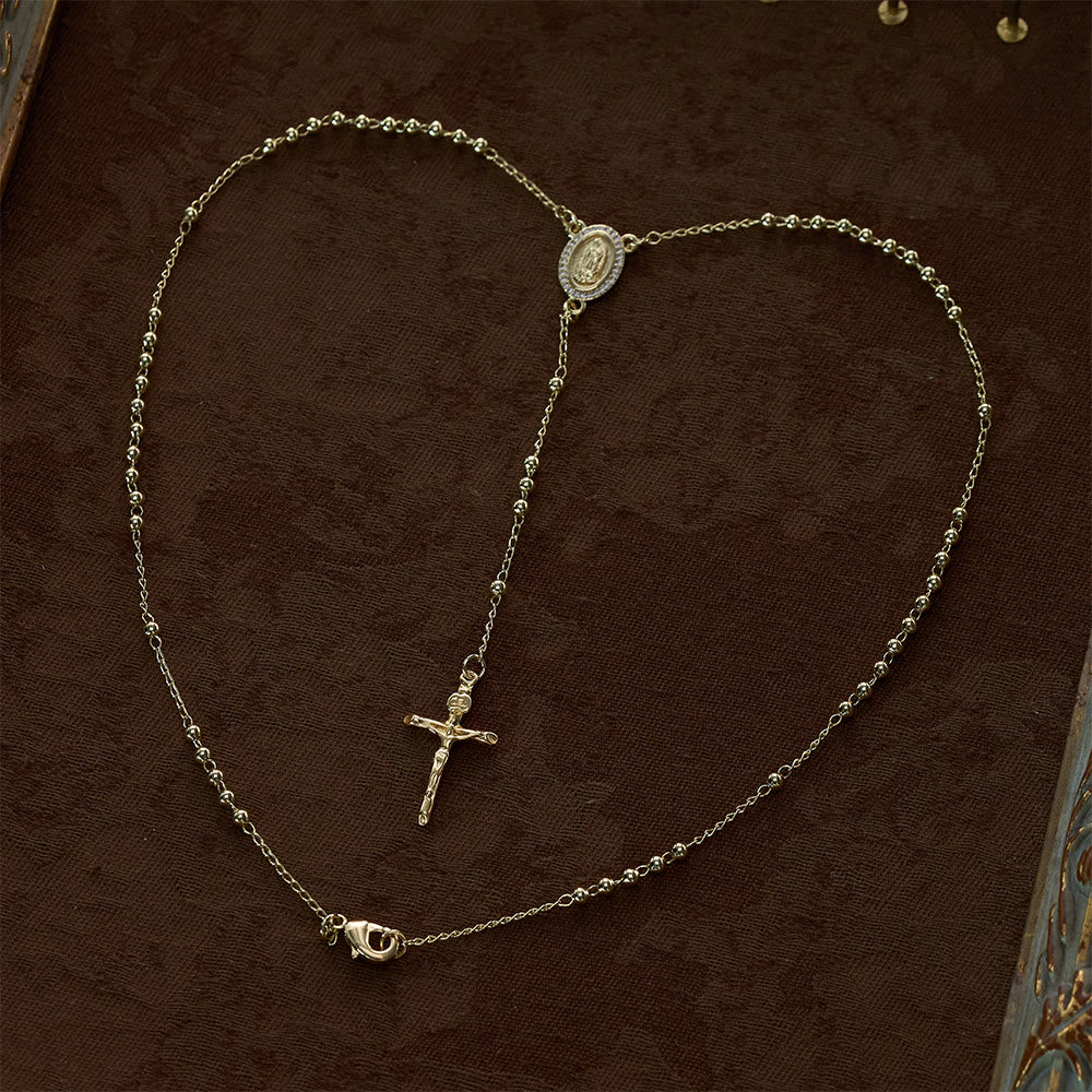 SolaceBeads Gold Tiny Bead Rosary Necklace With Guadalupe Medal &amp; Crucifix: Peace in Delicate Faith - image 4