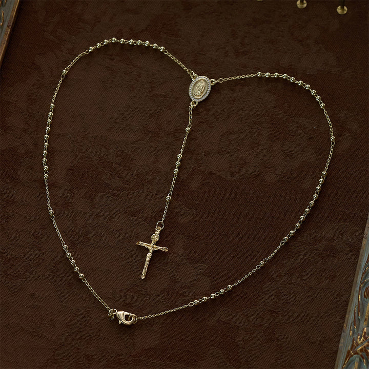 SolaceBeads Gold Tiny Bead Rosary Necklace With Guadalupe Medal &amp; Crucifix: Peace in Delicate Faith - image 4