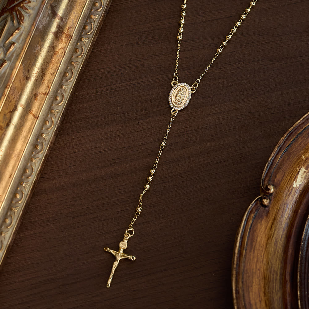 SolaceBeads Gold Tiny Bead Rosary Necklace With Guadalupe Medal &amp; Crucifix: Peace in Delicate Faith - image 3
