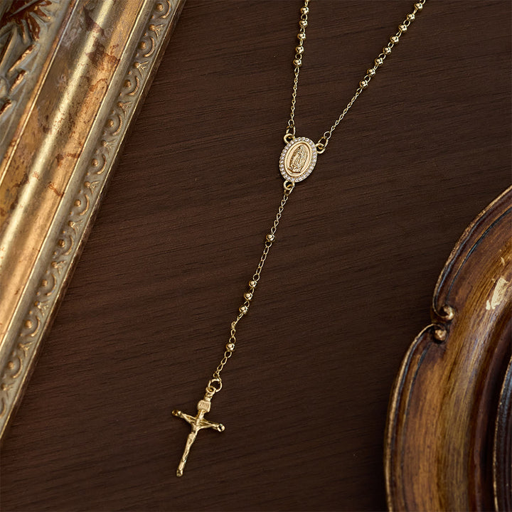 SolaceBeads Gold Tiny Bead Rosary Necklace With Guadalupe Medal &amp; Crucifix: Peace in Delicate Faith - image 3