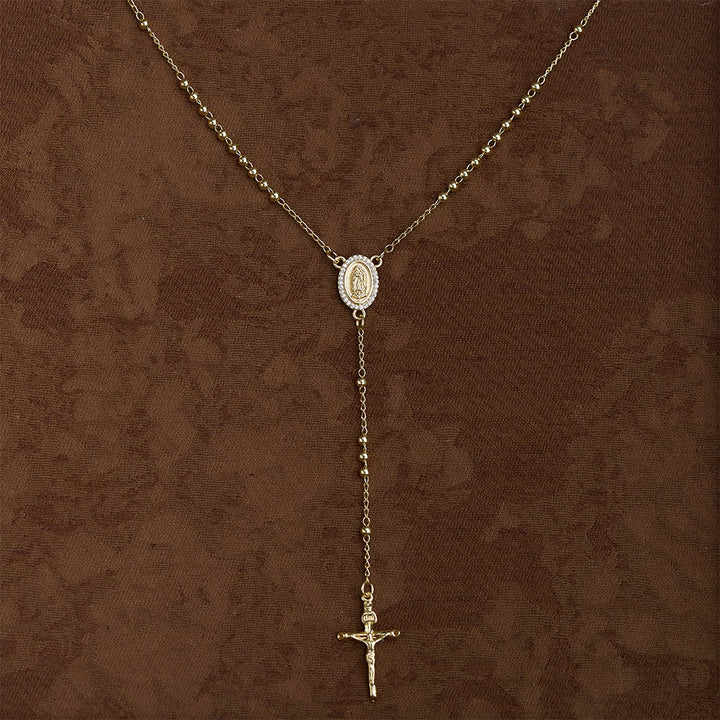 SolaceBeads Gold Tiny Bead Rosary Necklace With Guadalupe Medal &amp; Crucifix: Peace in Delicate Faith - image 1