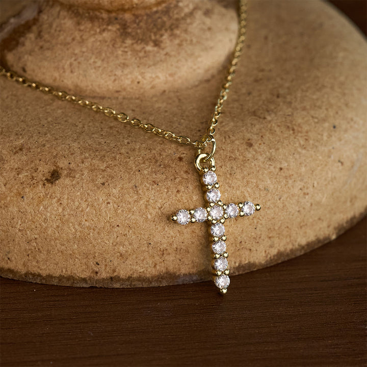 SolaceBeads Copper with Cubic Zirconia Classic Cross Necklace &amp; Pendant: Pure Light, Steadfast Hope - Gold - image 0