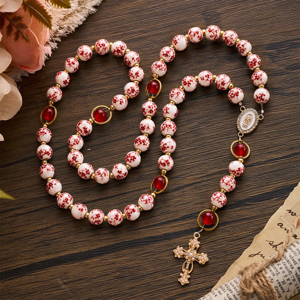 SolaceBeads Handcrafted Blue Floral Ceramic Rosary: A Tapestry of Grace in life - image 11
