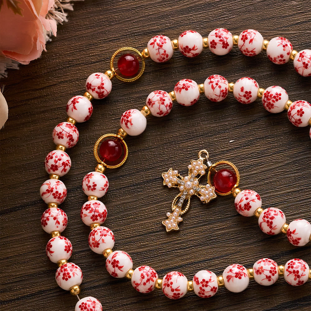 SolaceBeads Handcrafted Blue Floral Ceramic Rosary: A Tapestry of Grace in life - image 10