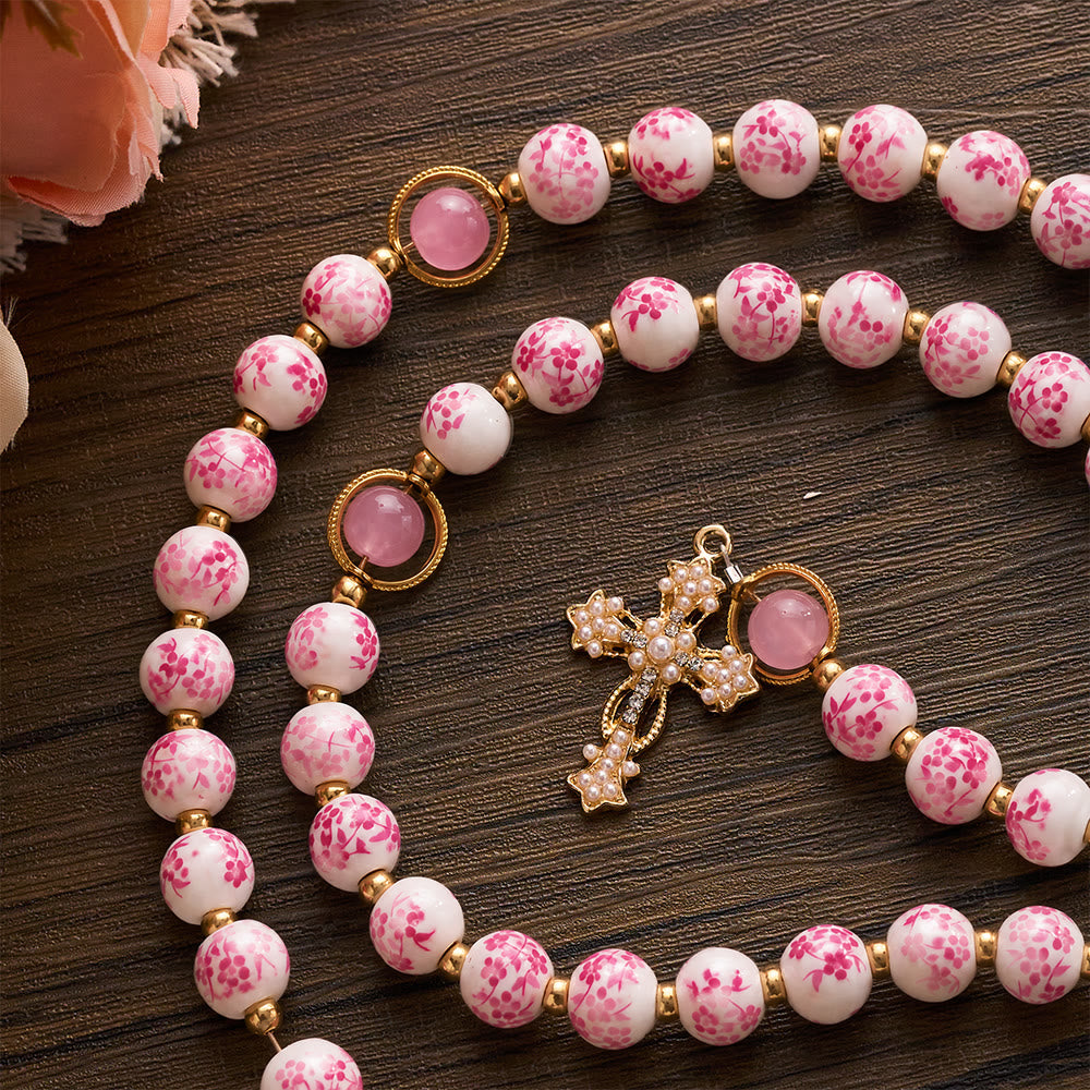SolaceBeads Handcrafted Blue Floral Ceramic Rosary: A Tapestry of Grace in life - image 16
