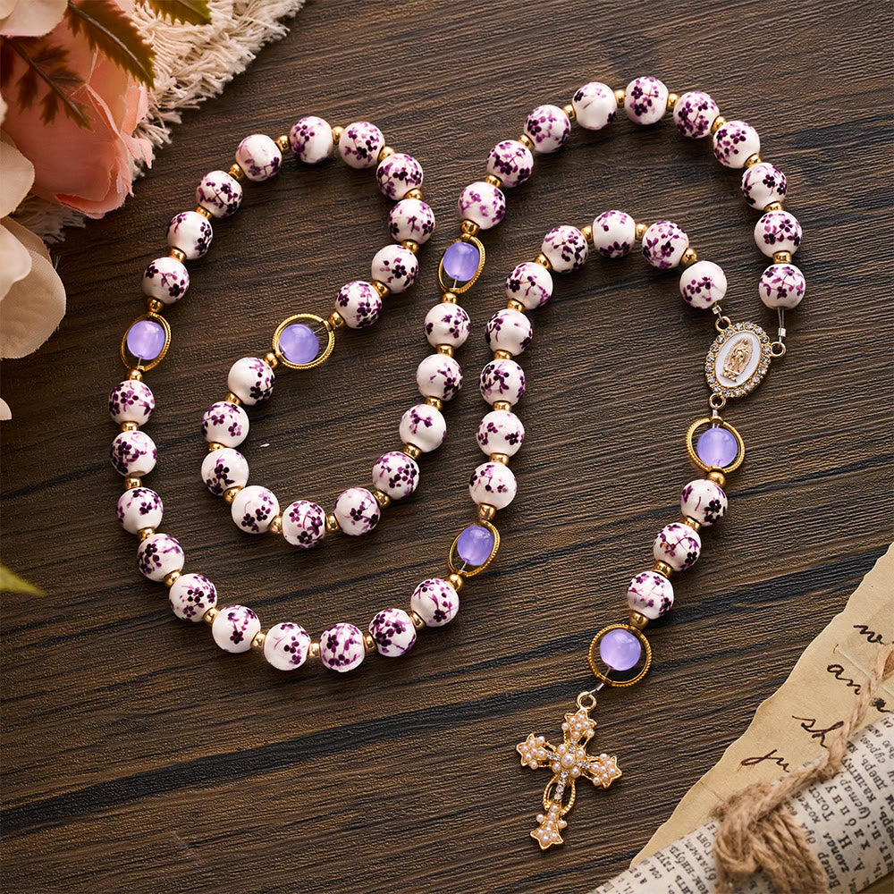 SolaceBeads Handcrafted Blue Floral Ceramic Rosary: A Tapestry of Grace in life - image 20