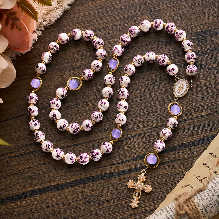 SolaceBeads Handcrafted Blue Floral Ceramic Rosary: A Tapestry of Grace in life - image 20