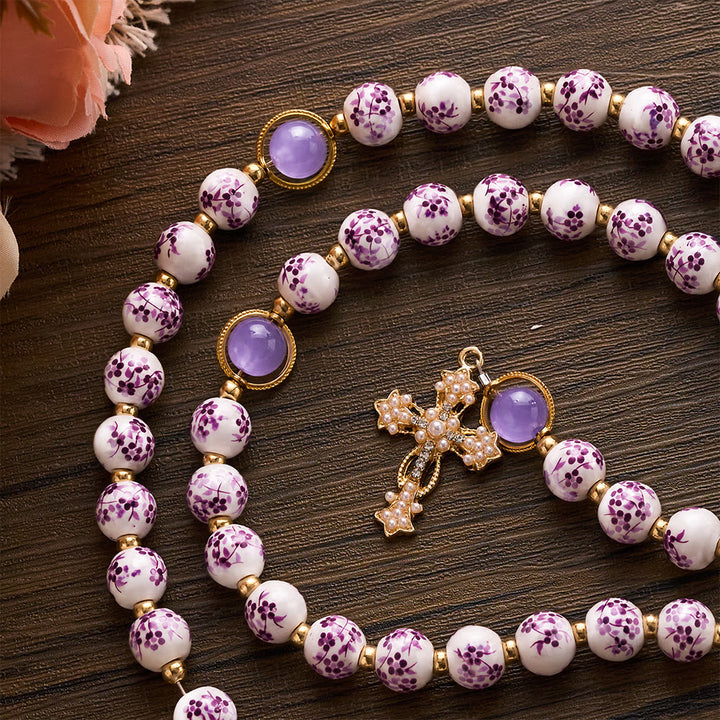 SolaceBeads Handcrafted Blue Floral Ceramic Rosary: A Tapestry of Grace in life - image 19