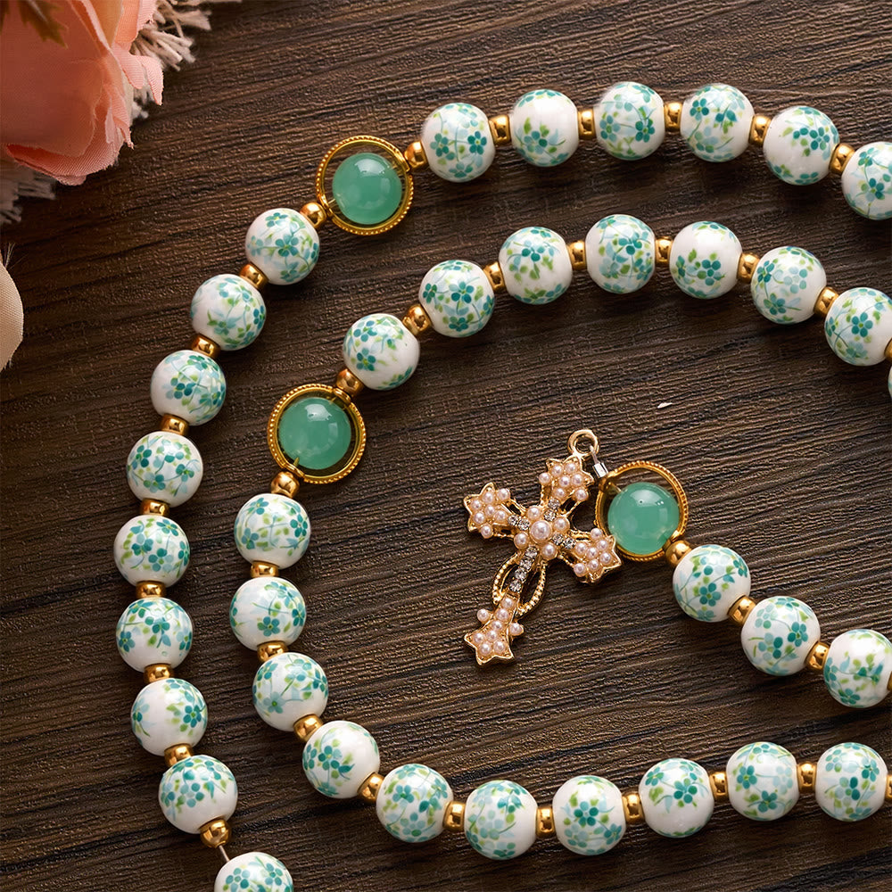 SolaceBeads Handcrafted Blue Floral Ceramic Rosary: A Tapestry of Grace in life - image 13