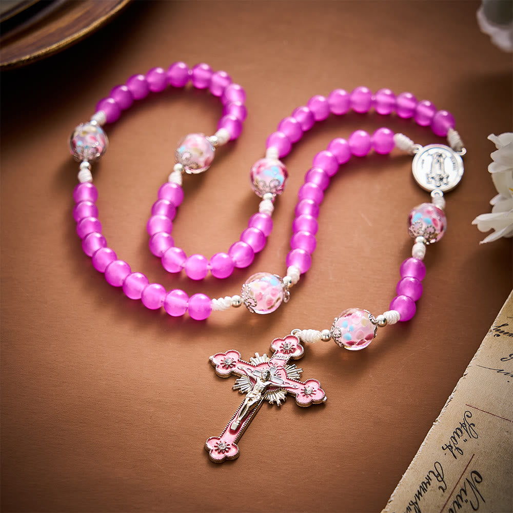 Solacebeads Magenta Floral Artistic Rosary With Pink Crucifix: Rooted In Our Lady Of Fatima Blessing - image 7