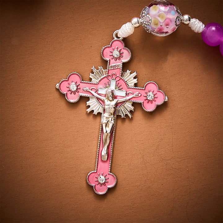 Solacebeads Magenta Floral Artistic Rosary With Pink Crucifix: Rooted In Our Lady Of Fatima Blessing - image 5