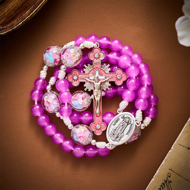 Solacebeads Magenta Floral Artistic Rosary With Pink Crucifix: Rooted In Our Lady Of Fatima Blessing - image 6