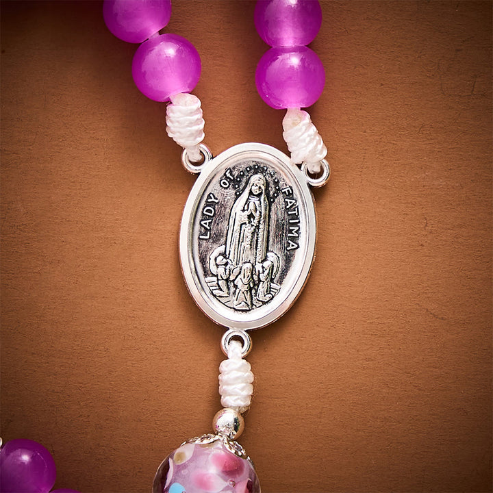 Solacebeads Magenta Floral Artistic Rosary With Pink Crucifix: Rooted In Our Lady Of Fatima Blessing - image 4
