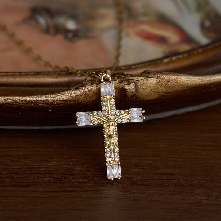 SolaceBeads Zircon Crucifix Necklace: Faith &amp; Grace in Sparkling Detail - Gold - image 0