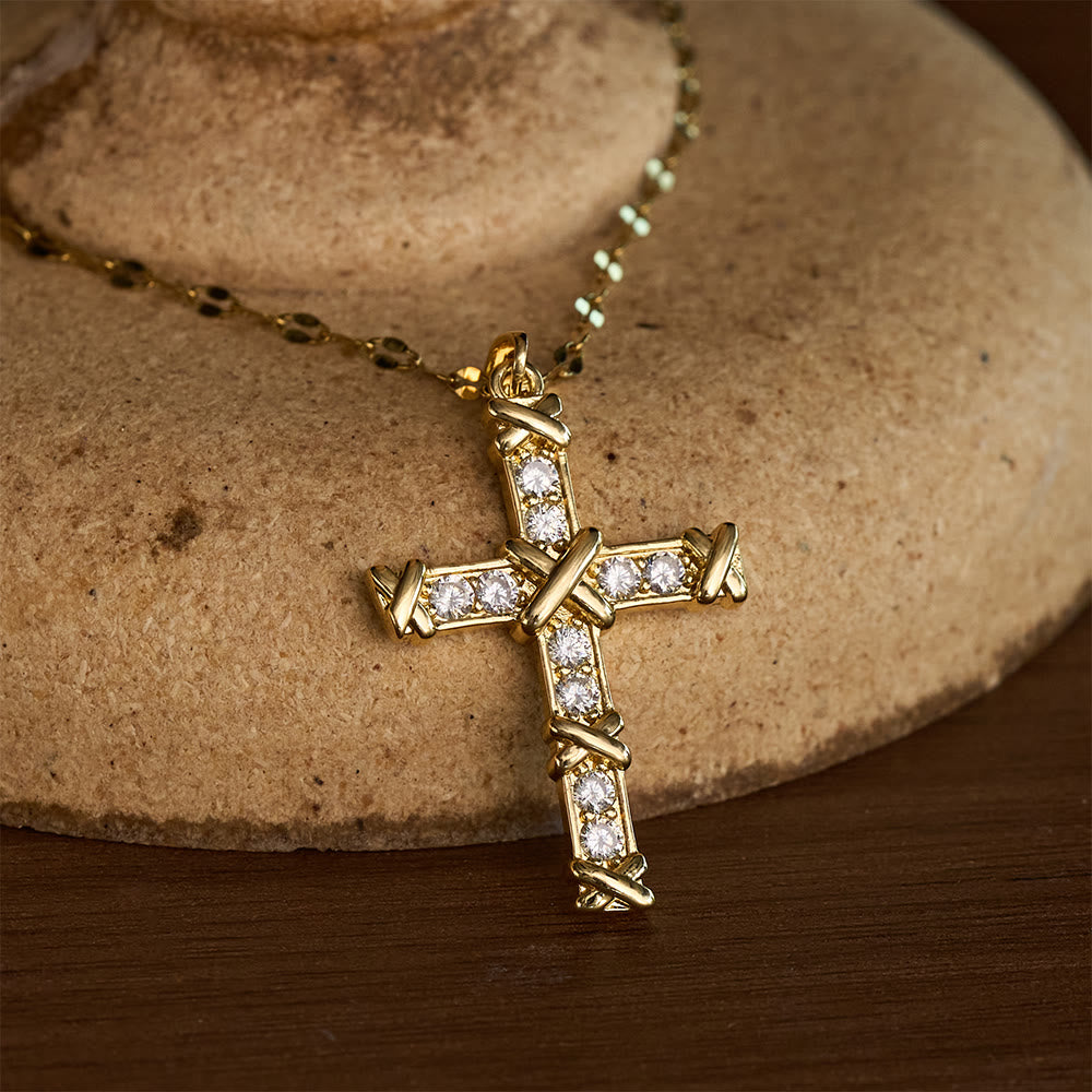 SolaceBeads Cubic Zirconia Criss-Cross Cross Lip Chain Necklace &amp; Pendant: Luminous Hope, Sacred Grace - image 4