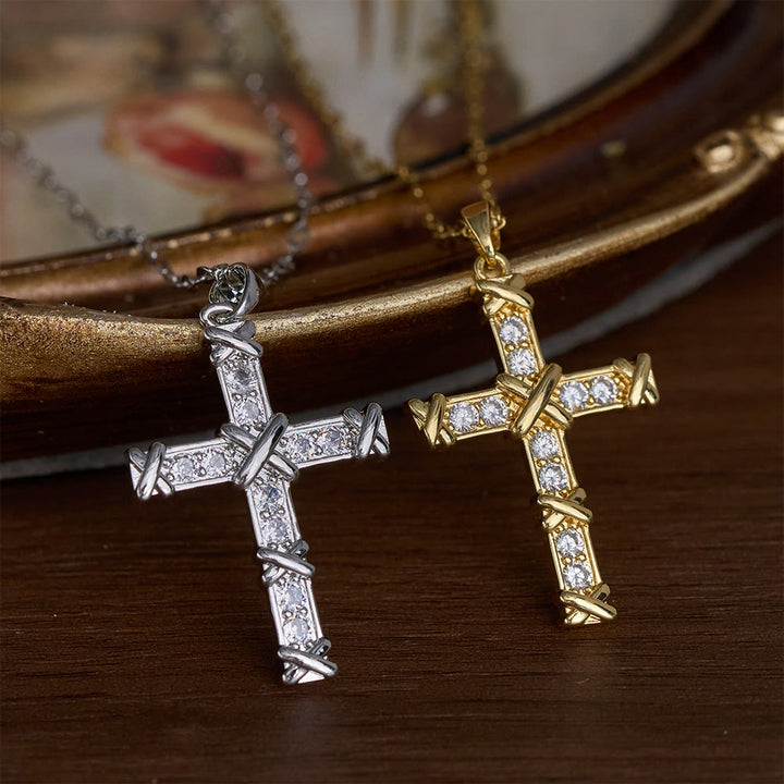 SolaceBeads Cubic Zirconia Criss-Cross Cross Lip Chain Necklace &amp; Pendant: Luminous Hope, Sacred Grace - image 0