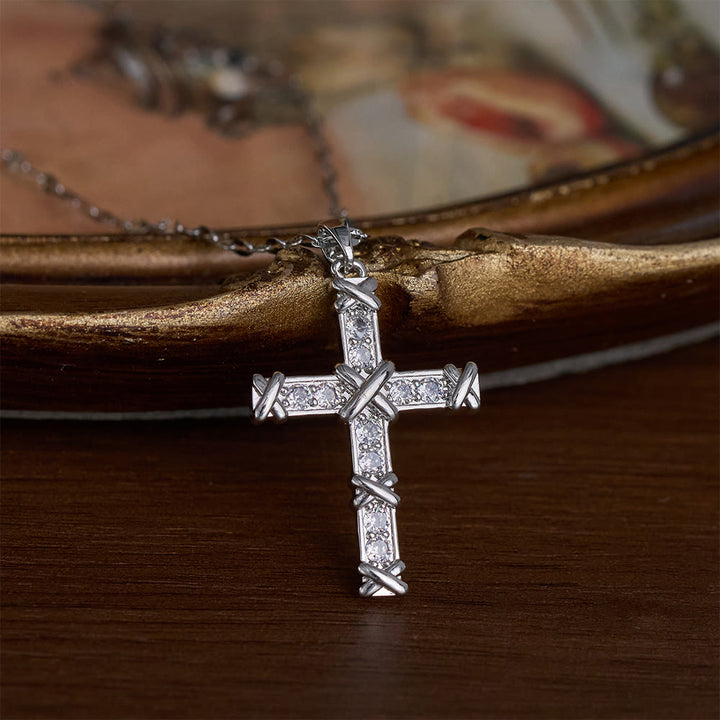 SolaceBeads Cubic Zirconia Criss-Cross Cross Lip Chain Necklace &amp; Pendant: Luminous Hope, Sacred Grace - Silver - image 2