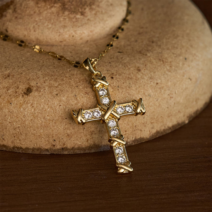 SolaceBeads Cubic Zirconia Criss-Cross Cross Lip Chain Necklace &amp; Pendant: Luminous Hope, Sacred Grace - image 3