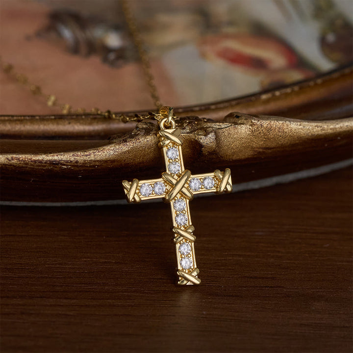 SolaceBeads Cubic Zirconia Criss-Cross Cross Lip Chain Necklace &amp; Pendant: Luminous Hope, Sacred Grace - Gold - image 1
