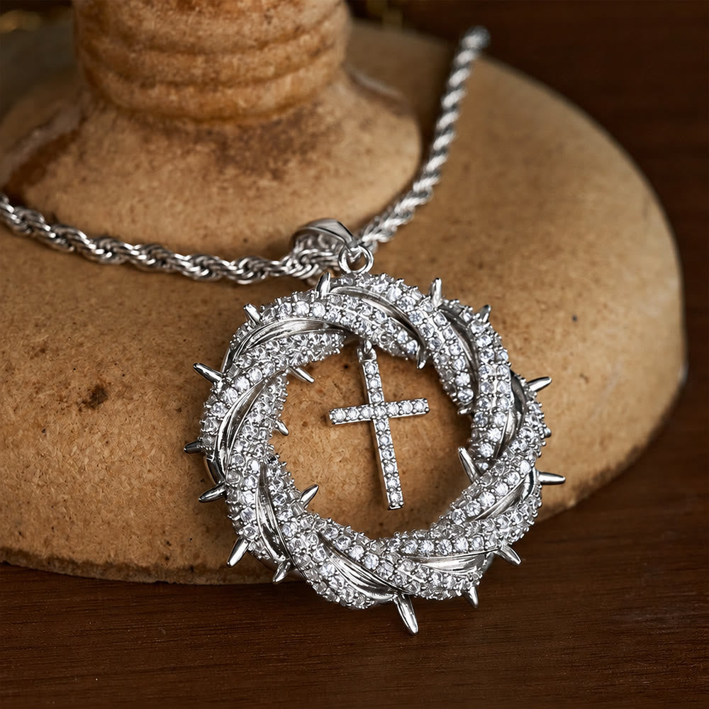 SolaceBeads Crown of Thorns Cross Cubic Zirconia Pendant Necklace: Peace in Sacred Grace - image 3