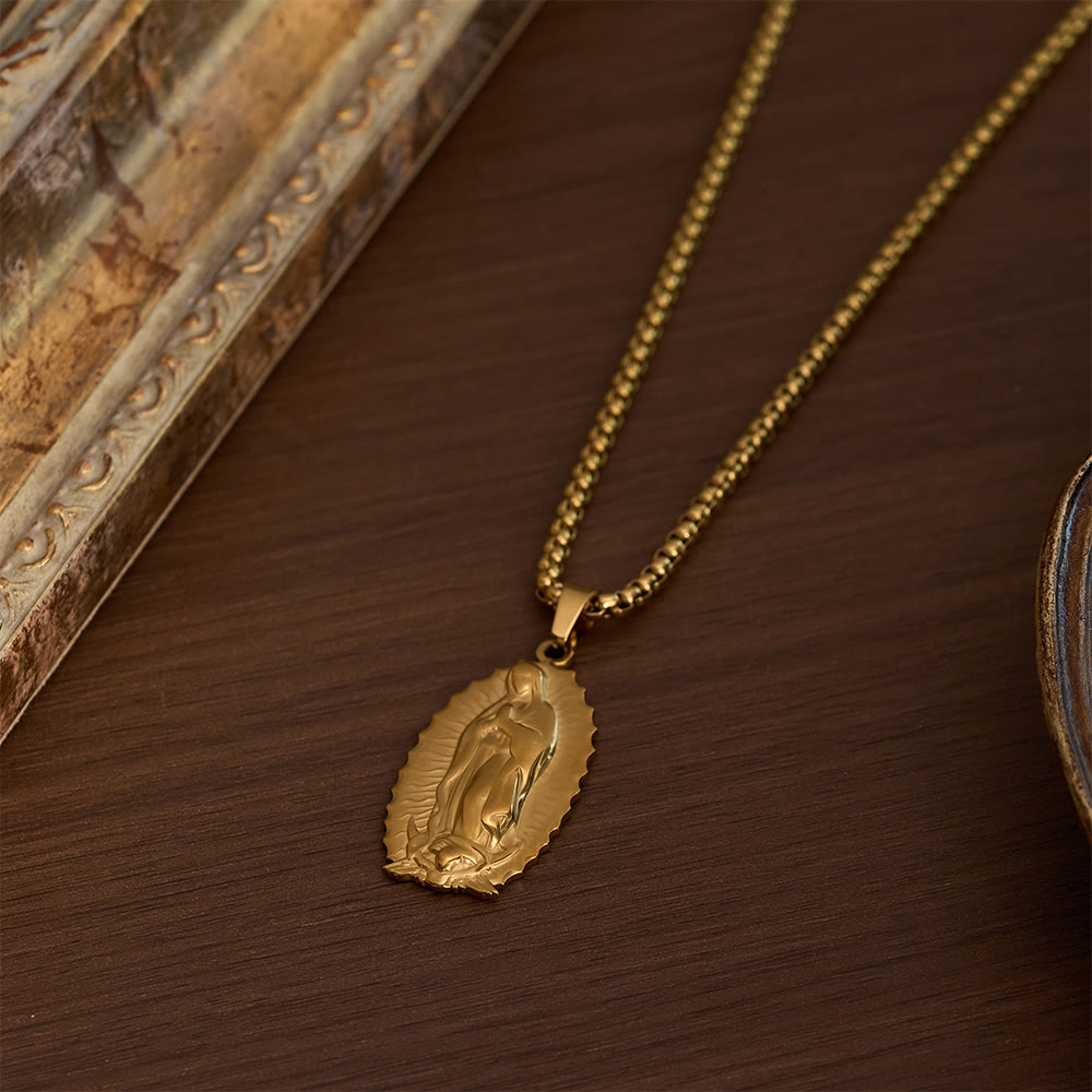 SolaceBeads Our Lady of Guadalupe Oval Box Chain Necklace &amp; Pendant: Maternal Blessing, Sacred Refuge - image 5