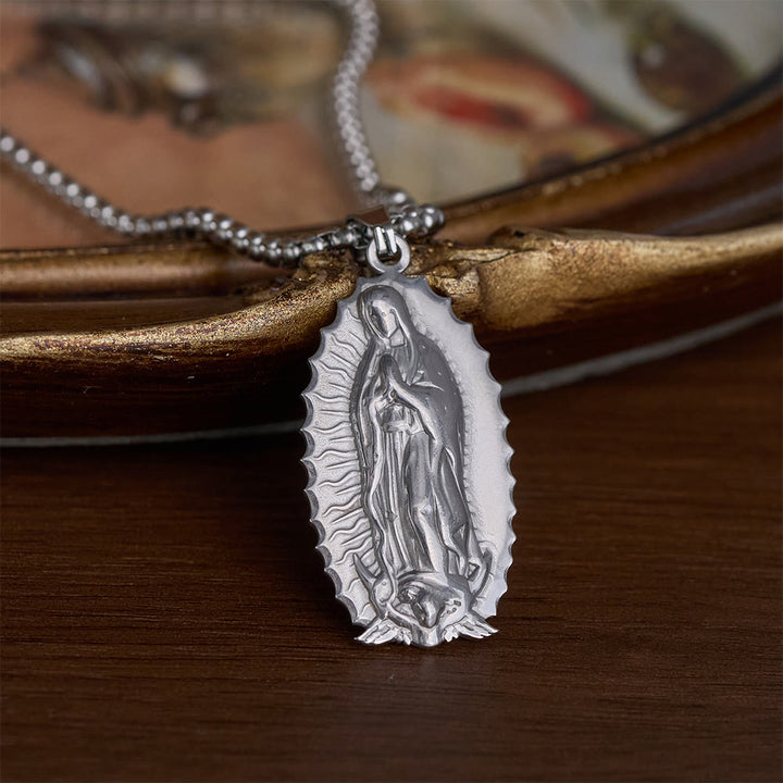 SolaceBeads Our Lady of Guadalupe Oval Box Chain Necklace &amp; Pendant: Maternal Blessing, Sacred Refuge - Silver - image 2
