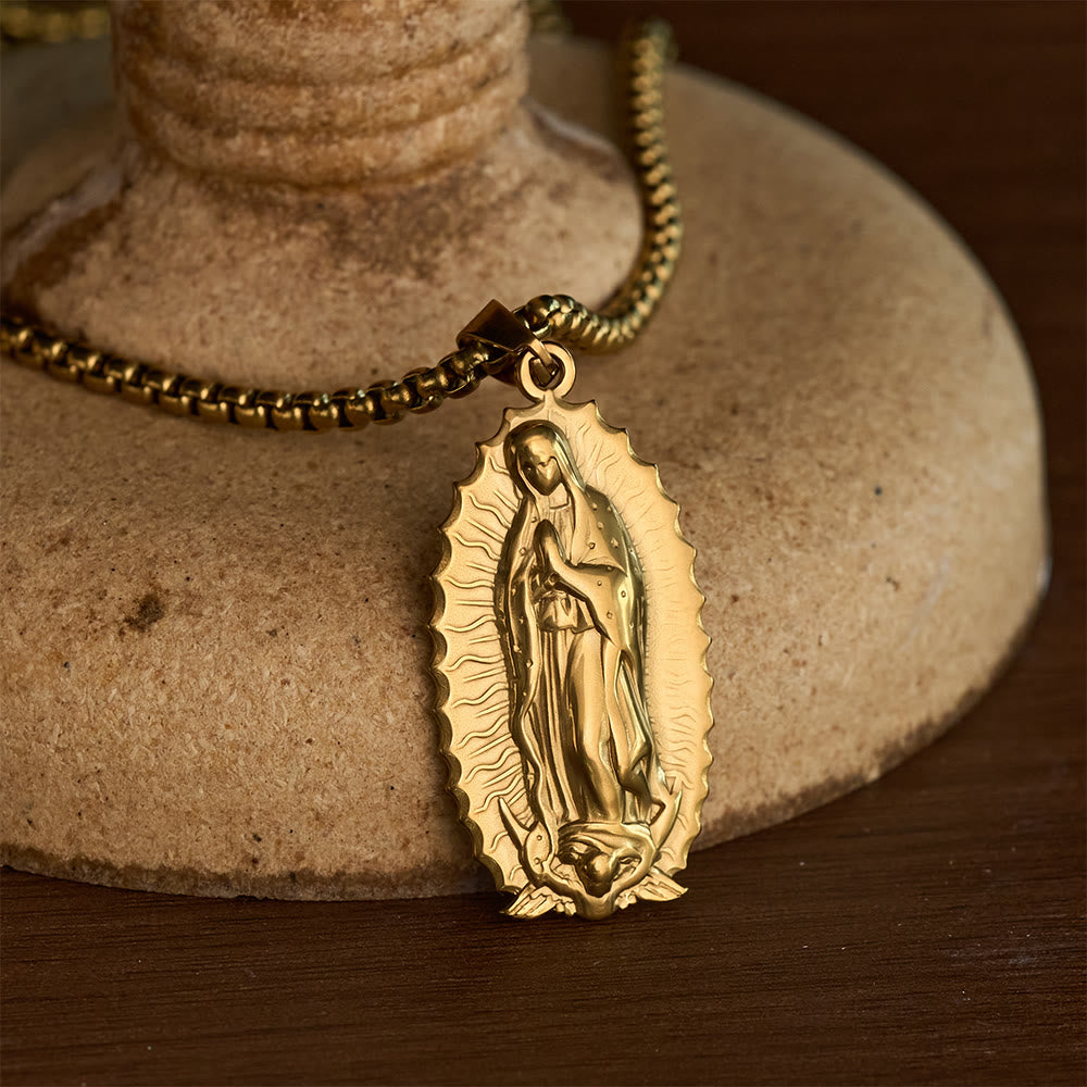 SolaceBeads Our Lady of Guadalupe Oval Box Chain Necklace &amp; Pendant: Maternal Blessing, Sacred Refuge - image 3