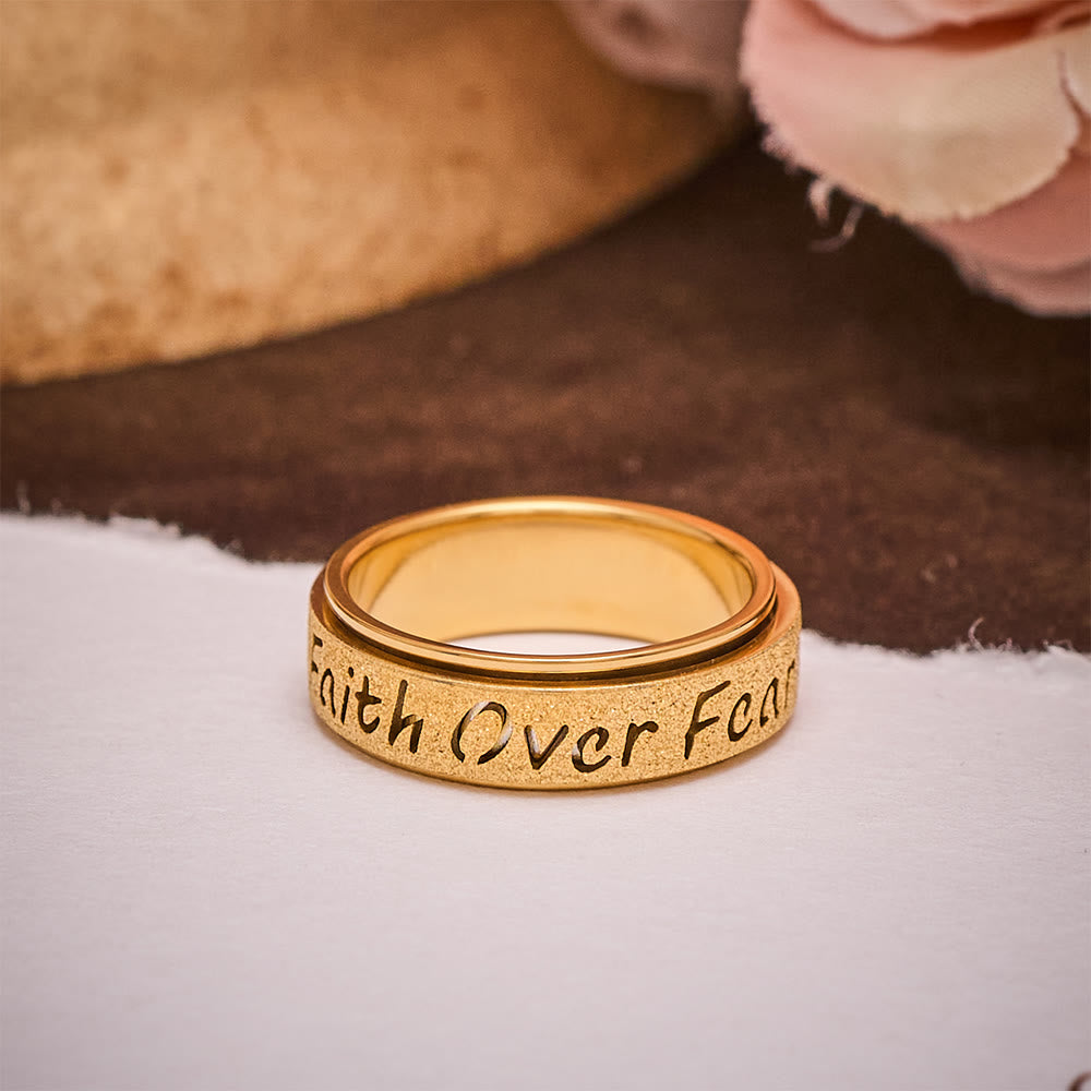 SolaceBeads Frosted Titanium Steel "Faith Over Fear" Engraved Band Ring: Strength in Quiet Belief - image 9