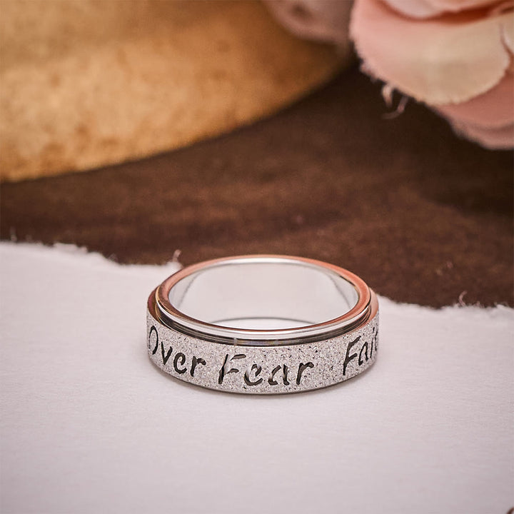 SolaceBeads Frosted Titanium Steel "Faith Over Fear" Engraved Band Ring: Strength in Quiet Belief - image 8