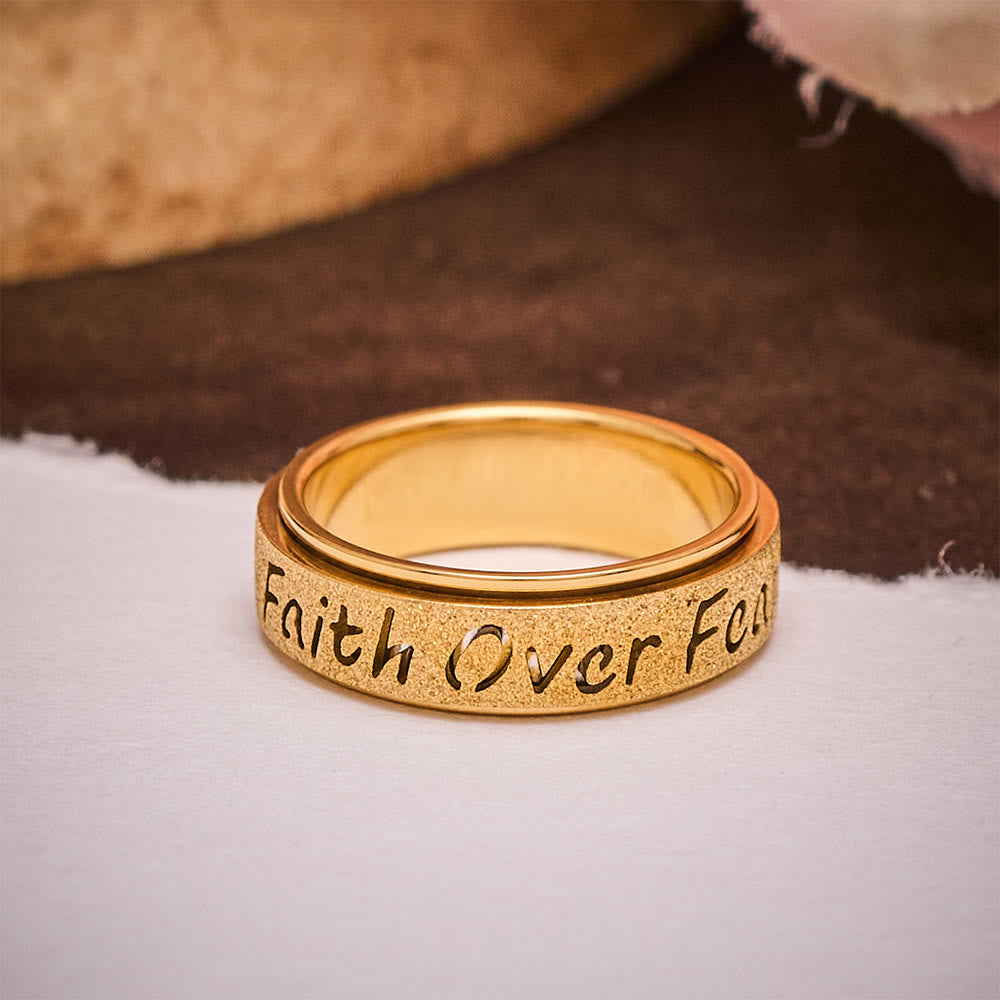 SolaceBeads Frosted Titanium Steel "Faith Over Fear" Engraved Band Ring: Strength in Quiet Belief - image 7