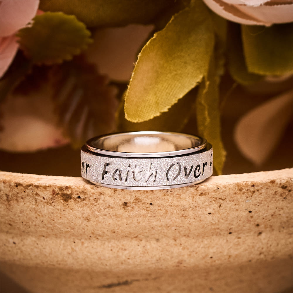 SolaceBeads Frosted Titanium Steel "Faith Over Fear" Engraved Band Ring: Strength in Quiet Belief - Silver - US 10 - image 0