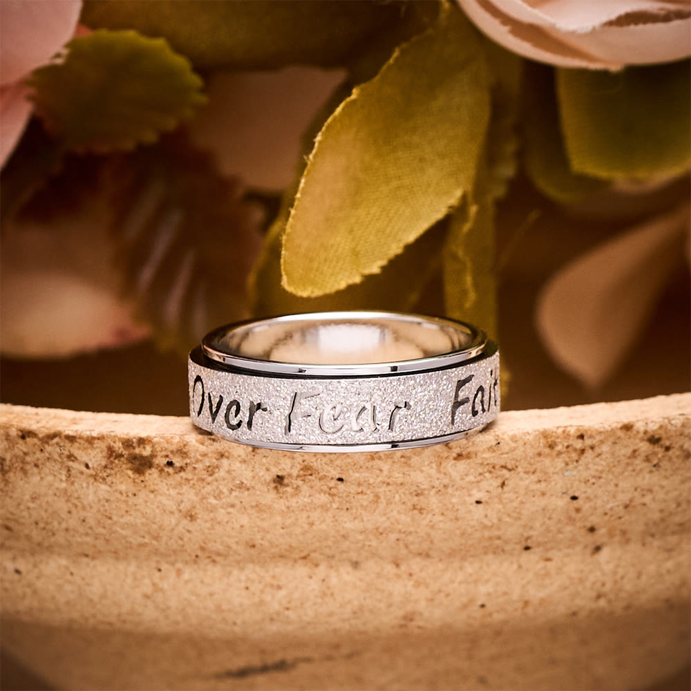 SolaceBeads Frosted Titanium Steel "Faith Over Fear" Engraved Band Ring: Strength in Quiet Belief - image 4