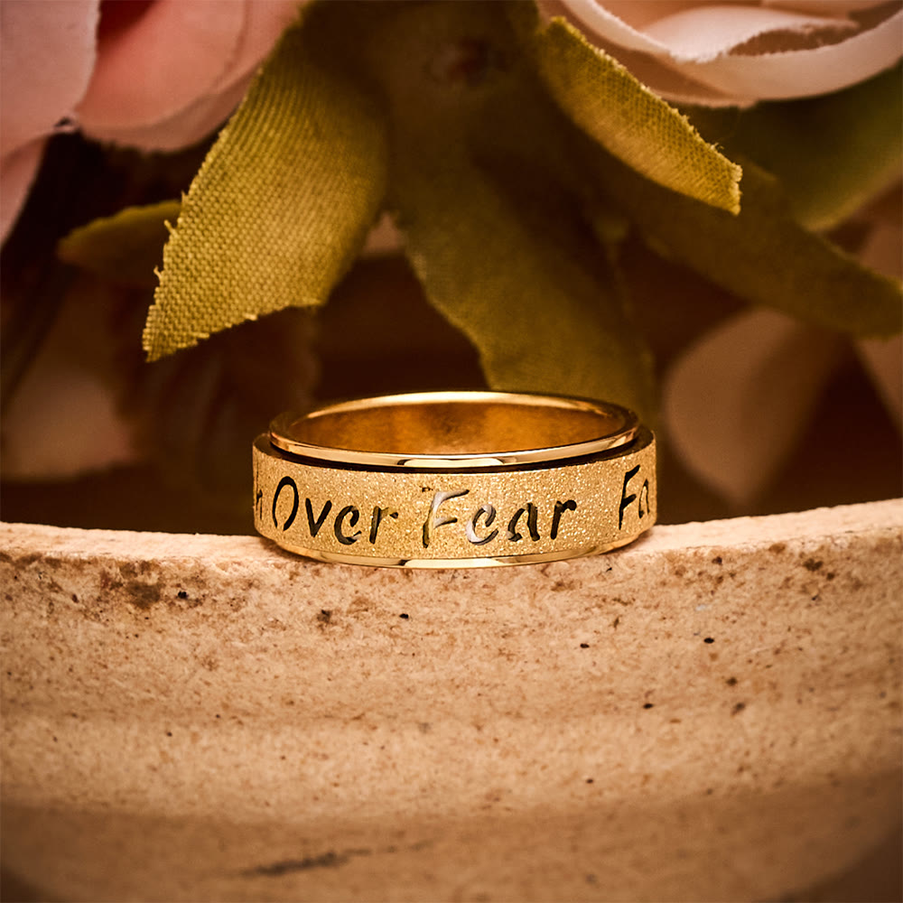 SolaceBeads Frosted Titanium Steel "Faith Over Fear" Engraved Band Ring: Strength in Quiet Belief - Gold - US 10 - image 1