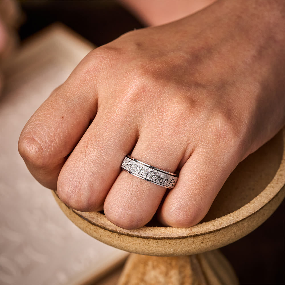 SolaceBeads Frosted Titanium Steel "Faith Over Fear" Engraved Band Ring: Strength in Quiet Belief - image 2