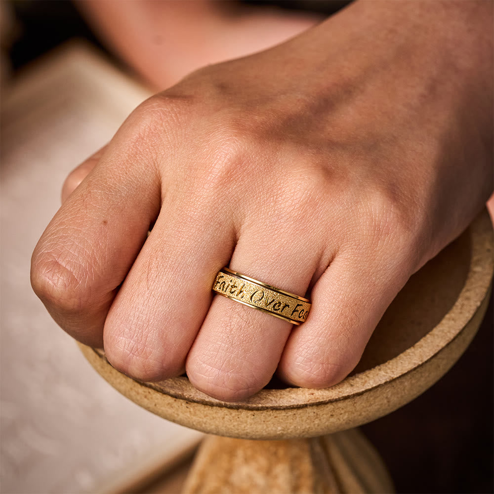 SolaceBeads Frosted Titanium Steel "Faith Over Fear" Engraved Band Ring: Strength in Quiet Belief - image 3