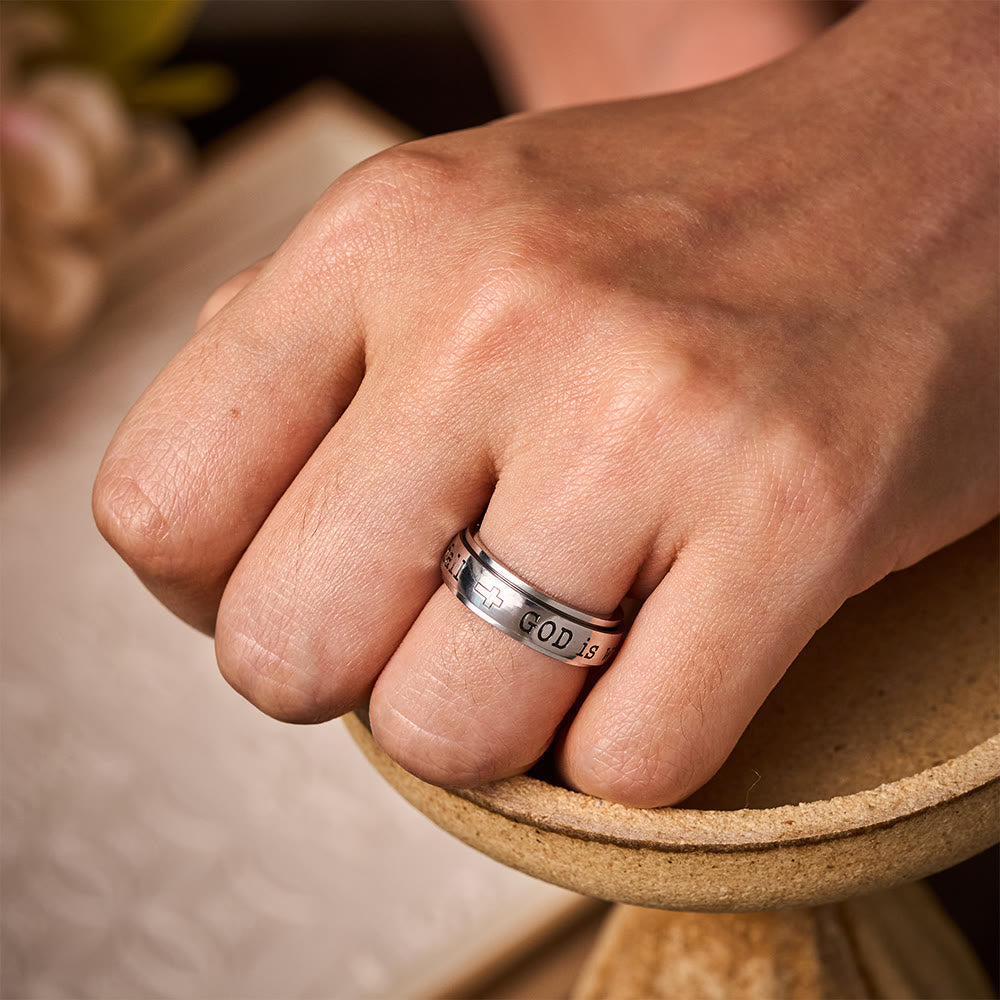 SolaceBeads Titanium Steel "GOD is within her she will not fall" Engraved Band Ring: Gift For Her - image 1