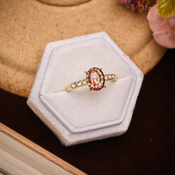 SolaceBeads Gold-Toned Our Lady of Guadalupe Oval Cabochon Ring: Grace in Golden Glow - image 5