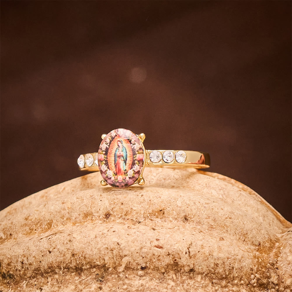 SolaceBeads Gold-Toned Our Lady of Guadalupe Oval Cabochon Ring: Grace in Golden Glow - image 6