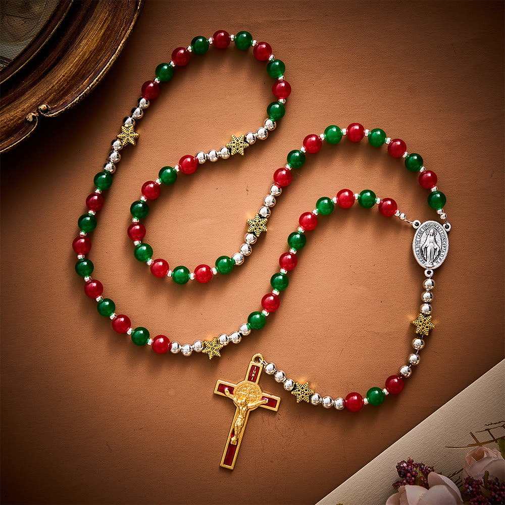SolaceBeads Red &amp; Green Glass Rosary With Miraculous Medal &amp; Crucifix: A Faith Gift For Christmas - image 8