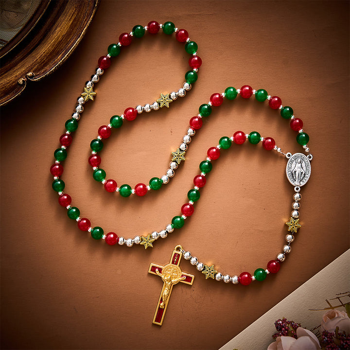 SolaceBeads Red &amp; Green Glass Rosary With Miraculous Medal &amp; Crucifix: A Faith Gift For Christmas - image 8