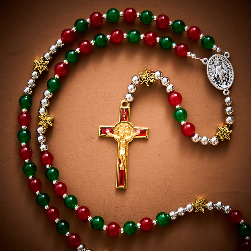 SolaceBeads Red &amp; Green Glass Rosary With Miraculous Medal &amp; Crucifix: A Faith Gift For Christmas - image 7