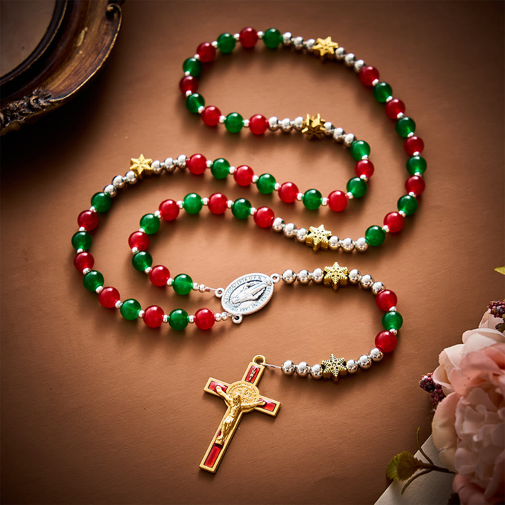 SolaceBeads Red &amp; Green Glass Rosary With Miraculous Medal &amp; Crucifix: A Faith Gift For Christmas - image 10
