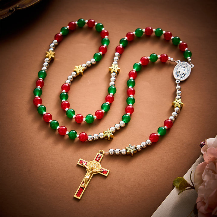 SolaceBeads Red &amp; Green Glass Rosary With Miraculous Medal &amp; Crucifix: A Faith Gift For Christmas - image 9