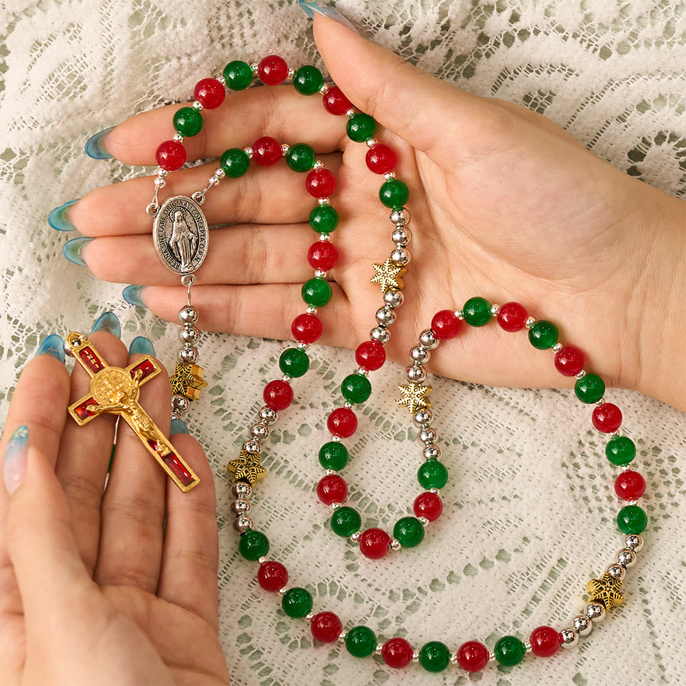 SolaceBeads Red &amp; Green Glass Rosary With Miraculous Medal &amp; Crucifix: A Faith Gift For Christmas - image 1