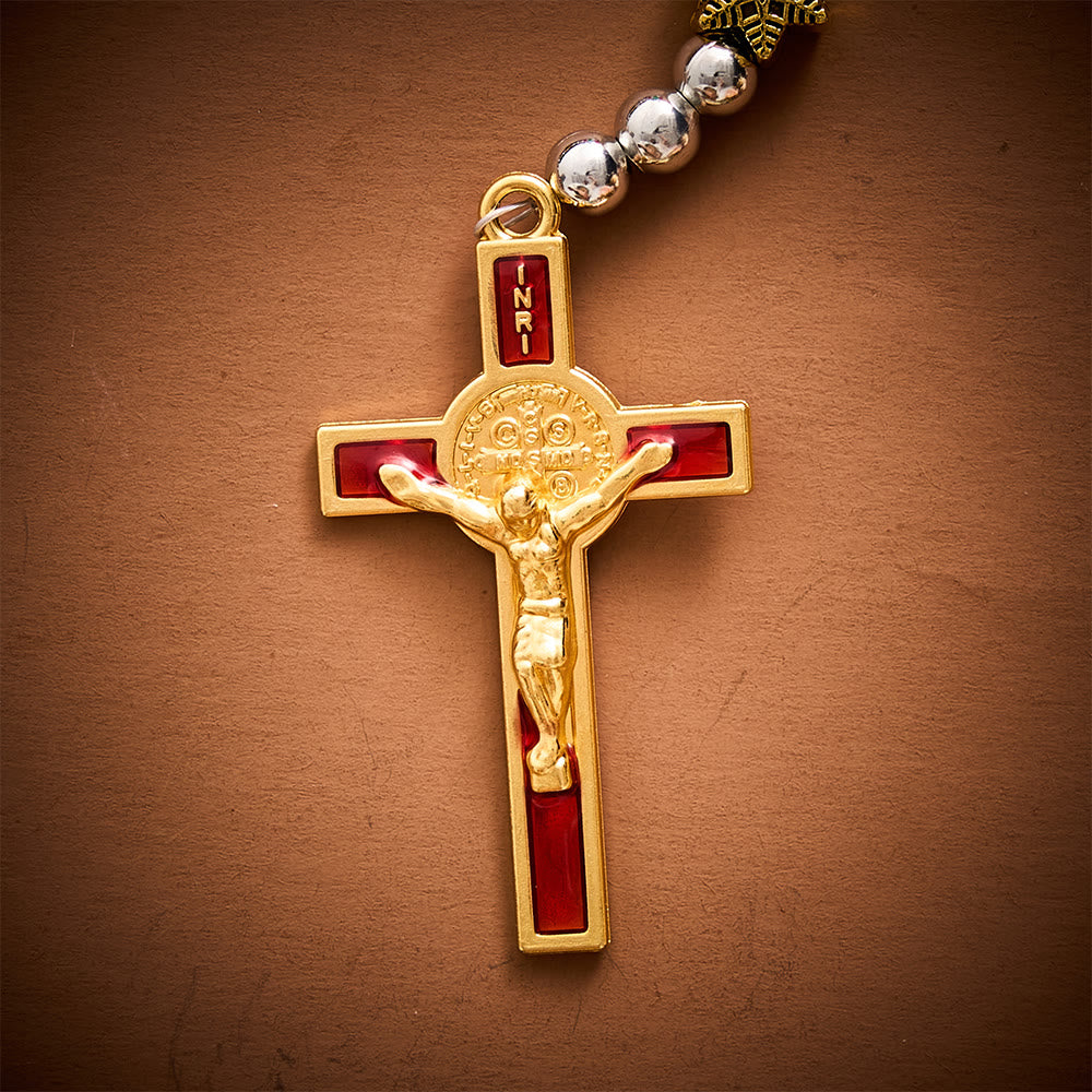 SolaceBeads Red &amp; Green Glass Rosary With Miraculous Medal &amp; Crucifix: A Faith Gift For Christmas - image 4