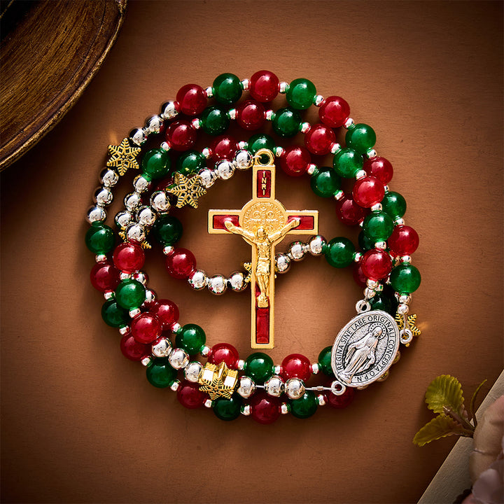 SolaceBeads Red &amp; Green Glass Rosary With Miraculous Medal &amp; Crucifix: A Faith Gift For Christmas - image 5