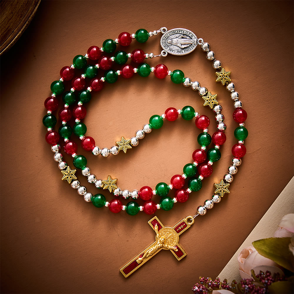 SolaceBeads Red &amp; Green Glass Rosary With Miraculous Medal &amp; Crucifix: A Faith Gift For Christmas - image 6