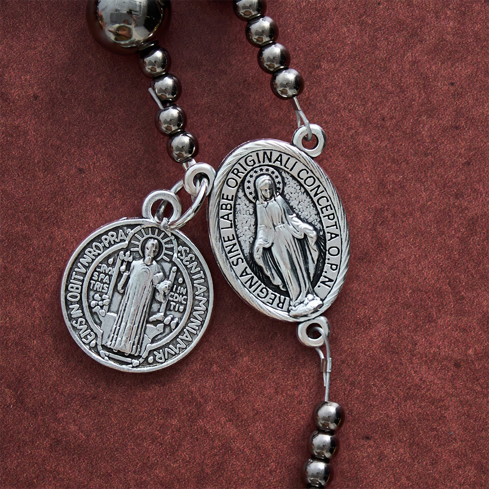 SolaceBeads Gunmetal Tone Artistic Rosary With Dual Medals &amp; Crucifix: A Sacred Emblem of Strength - image 3