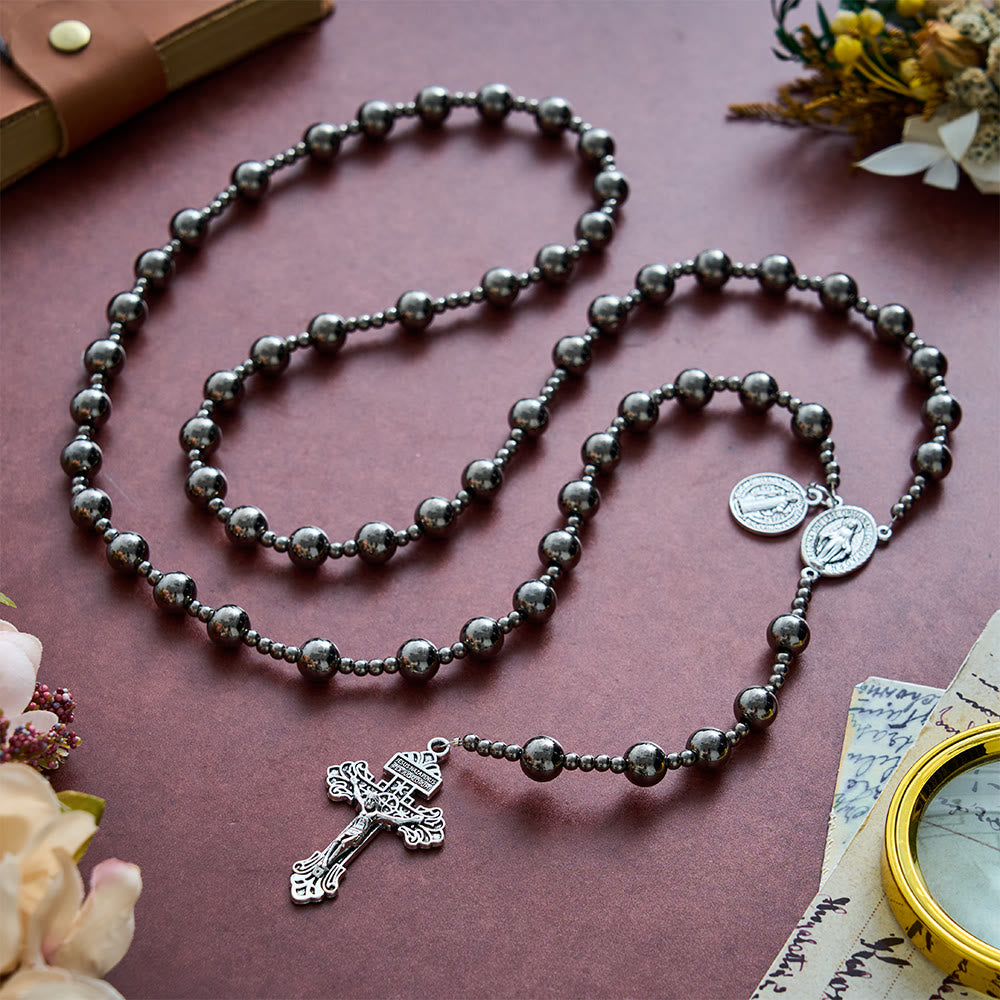 SolaceBeads Gunmetal Tone Artistic Rosary With Dual Medals &amp; Crucifix: A Sacred Emblem of Strength - image 8